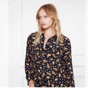 Anine Bing Black Leopard-Print Button Down Shirt